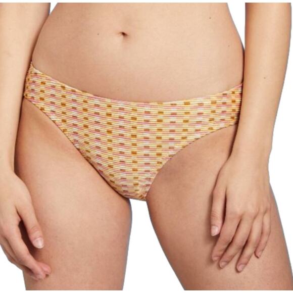 Kona Sol Lurex Shine Ribbed Medium Coverage Hipster Bikini Bottom Women’s L New - Picture 1 of 6